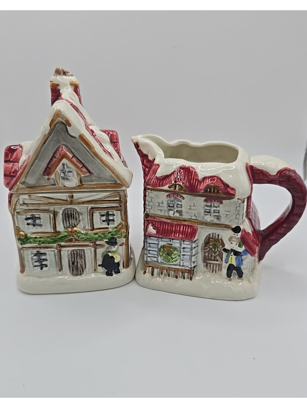 FITZ AND FLOYD 1988 DICKENS Christmas SUGAR BOWL AND CREAMER Box 19/413